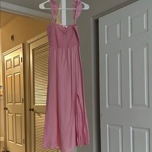 Smocked Pink Midi Dress with Tie Straps
